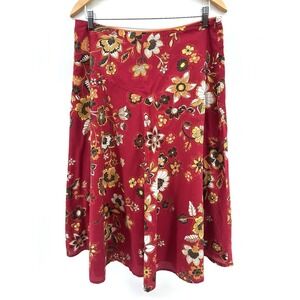 Isda & Co Skirt Burgundy Floral Midi Side Zip ALine Flowy Retro Cottagecore DD06